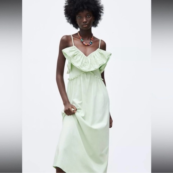ZABA-  Lime Green Ruffle Maxi Dress - Picture 2 of 8